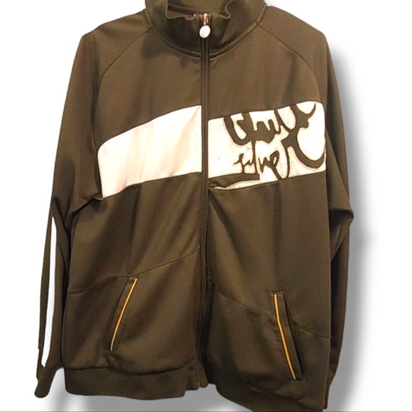 QUICKSILVER Army Green Brown Full Zip Up Track Style Jacket With Cream Detail - Picture 3 of 4